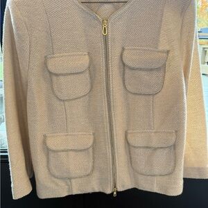 CAbi Cream Textured Jacket with Gold Accents